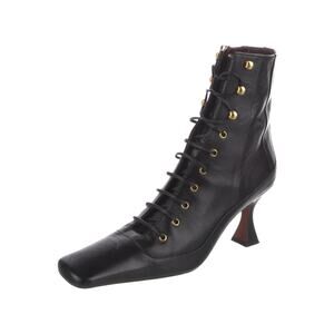 Manu Atelier Boots Leather Duck Lace-Up Ankle Women's Size EU 38 Black